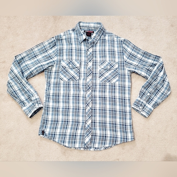 Tony Hawk Blue Plaid Button Up Long Sleeve Shirt Casual Size Medium Unisex - Picture 2 of 8